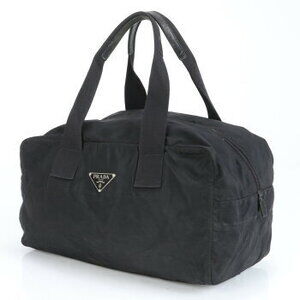 Prada Leather Tessuto Bag Triangle Black Nylon Boston Logo